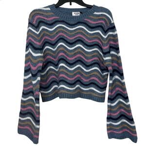Love Knits Chevron Cropped Sweater Bell Sleeve Knit Indie Boho Soft Girl S